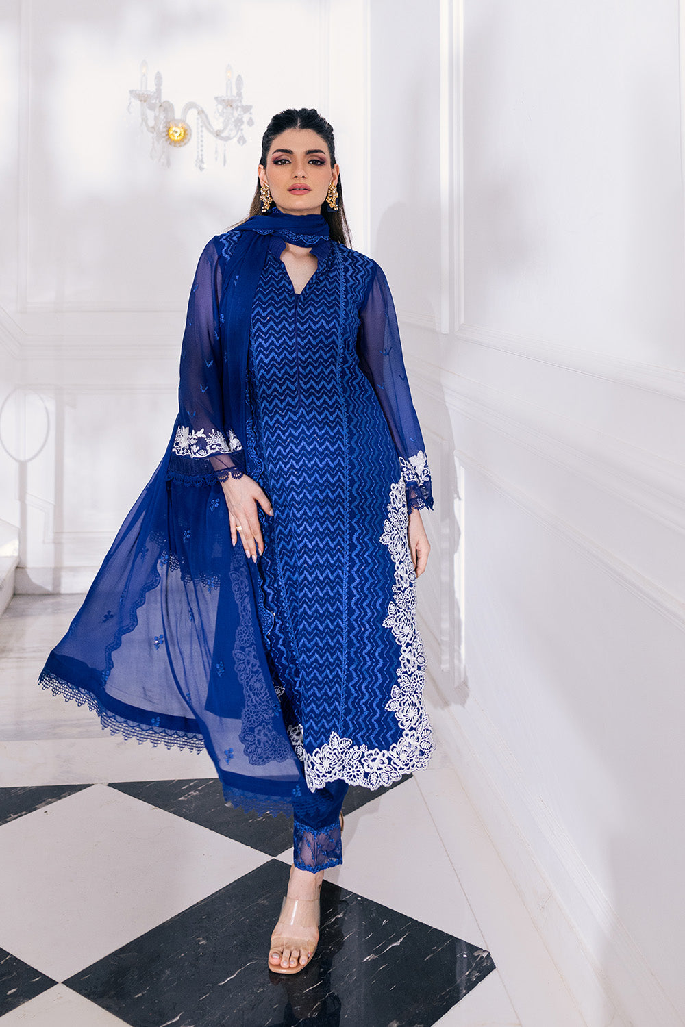 Ensembles By Azure Embroidered Chiffon Suits Unstitched 4 Piece VRES032 - Mellow Breeze