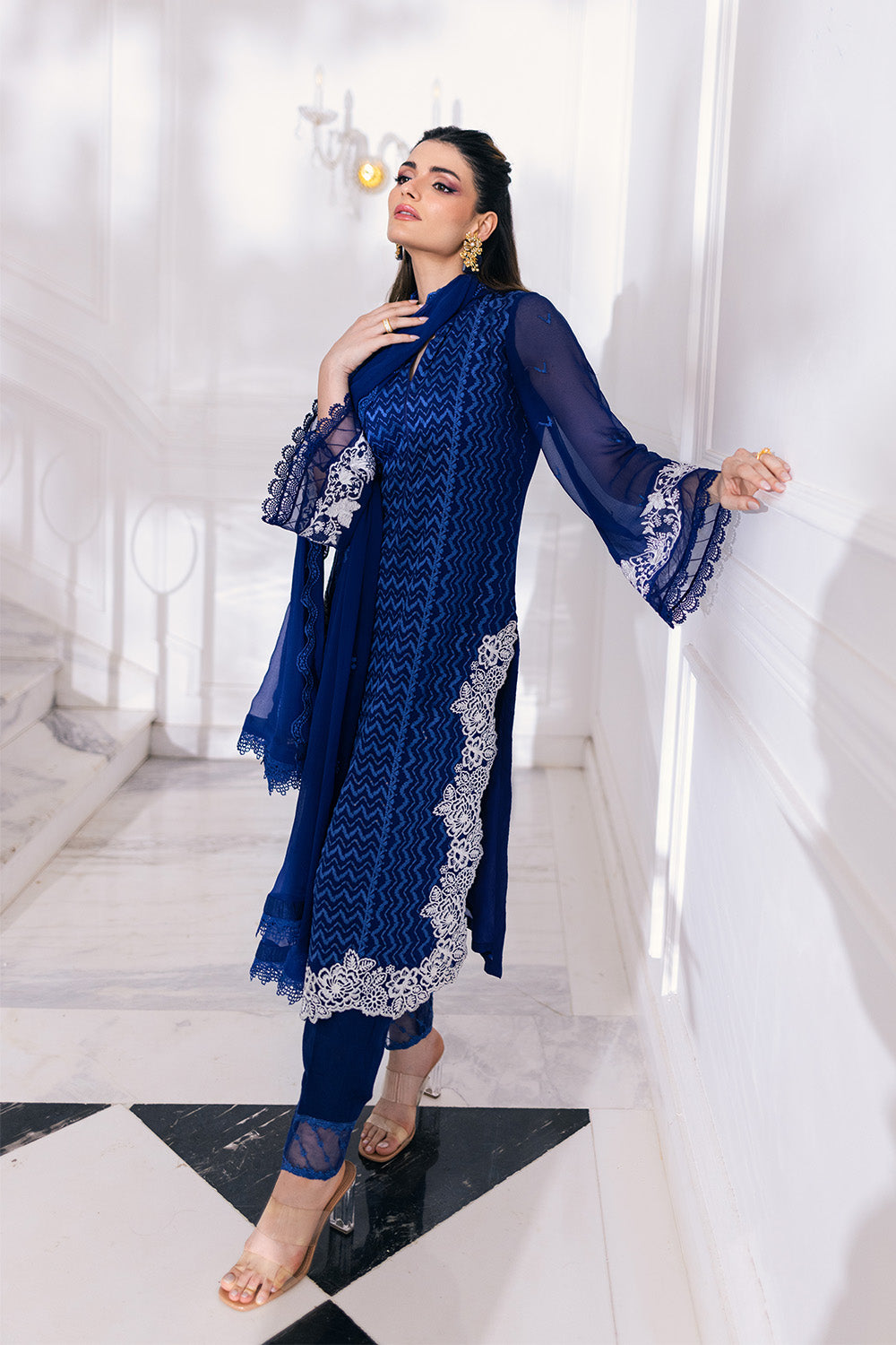 Ensembles By Azure Embroidered Chiffon Suits Unstitched 4 Piece VRES032 - Mellow Breeze