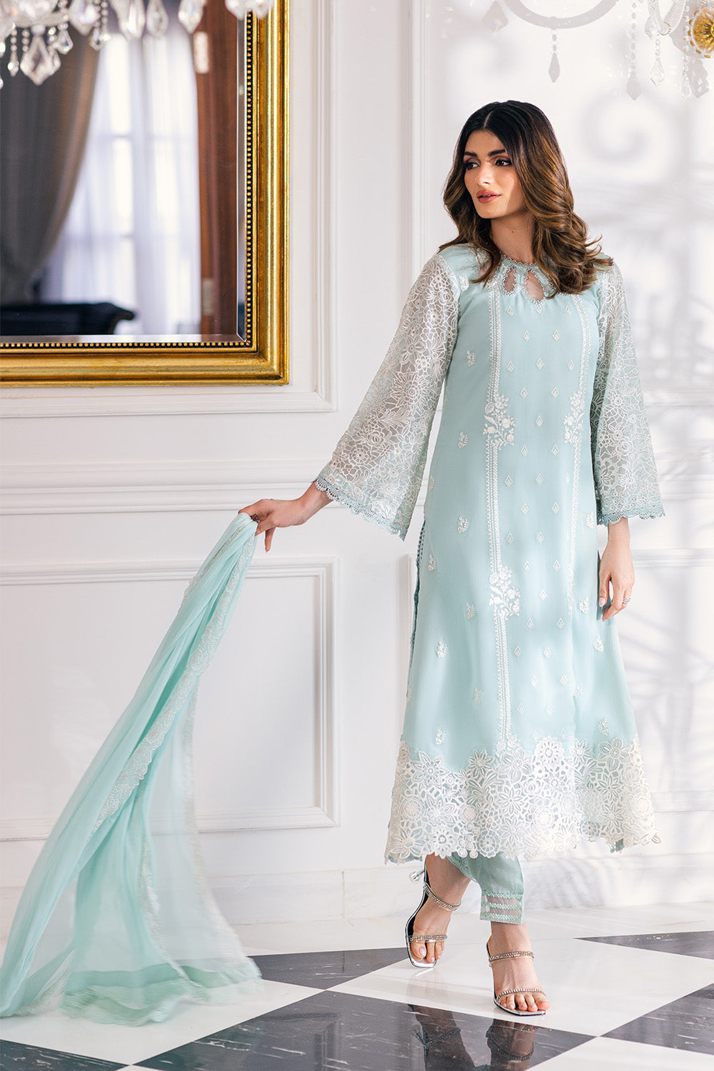 Ensembles By Azure Embroidered Chiffon Suits Unstitched 4 Piece VRES033 - Daisy Charm