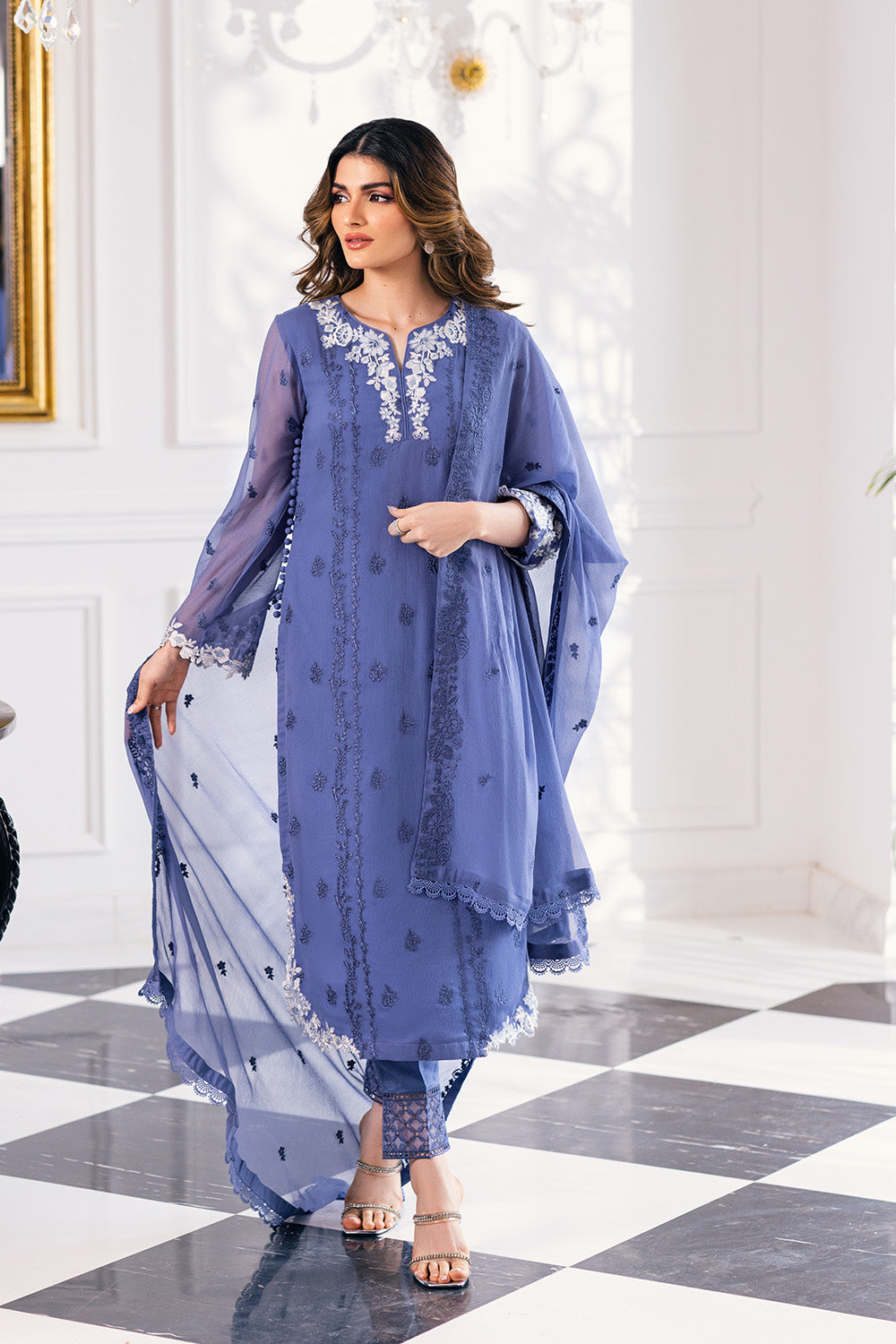 Ensembles By Azure Embroidered Chiffon Suits Unstitched 4 Piece VRES034a - Gradiant Galore