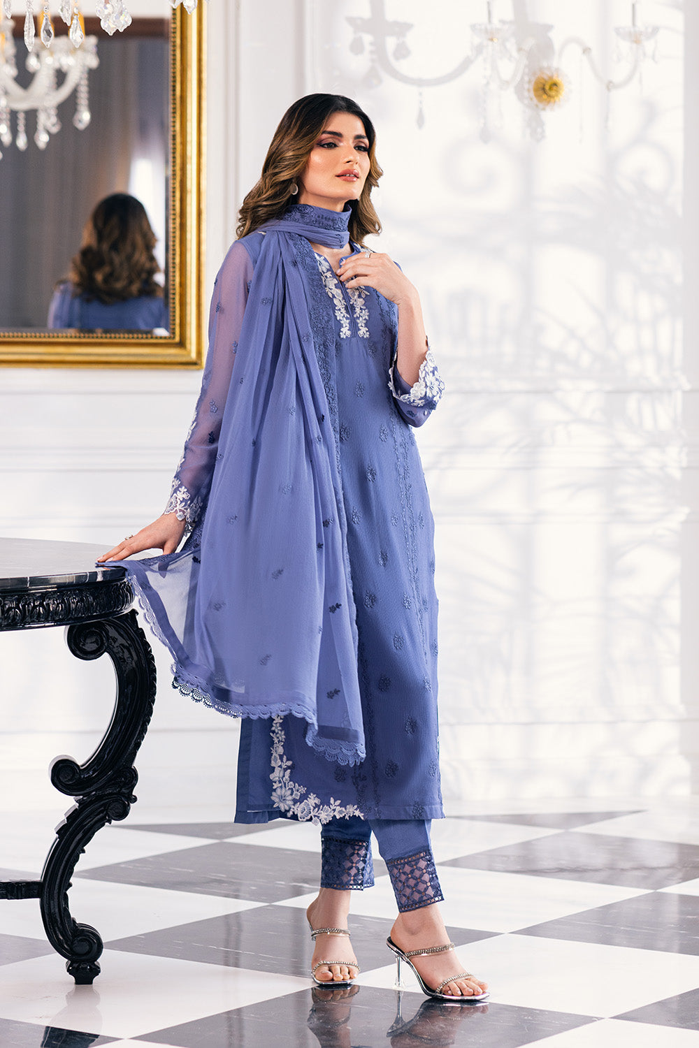 Ensembles By Azure Embroidered Chiffon Suits Unstitched 4 Piece VRES034a - Gradiant Galore