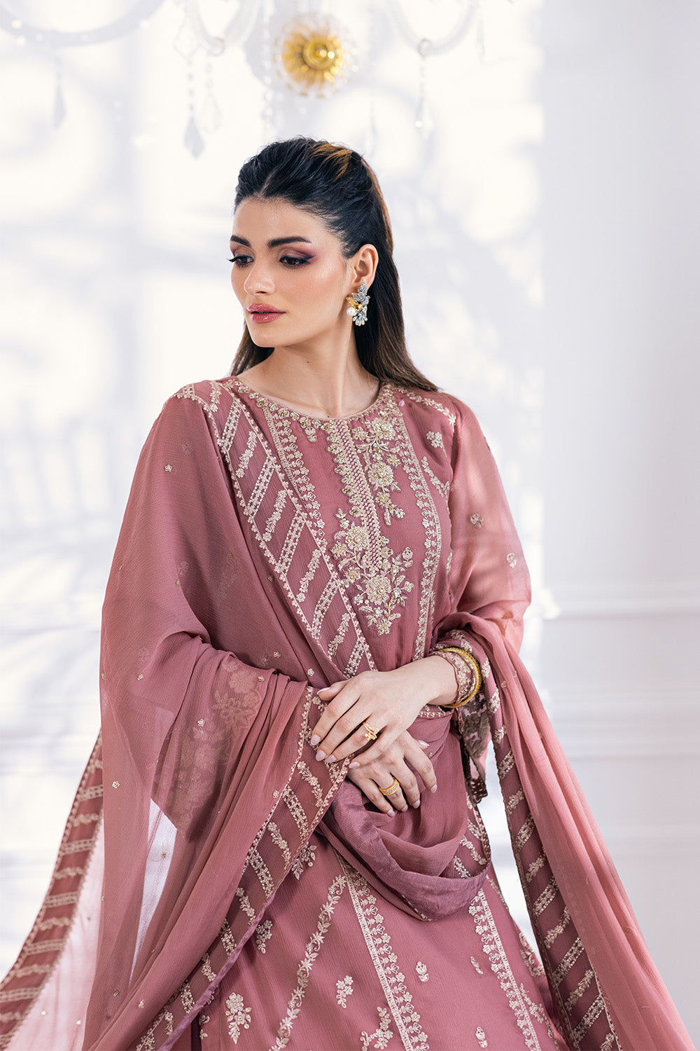 Ensembles By Azure Embroidered Chiffon Suits Unstitched 4 Piece VRES035 - Candy Blush