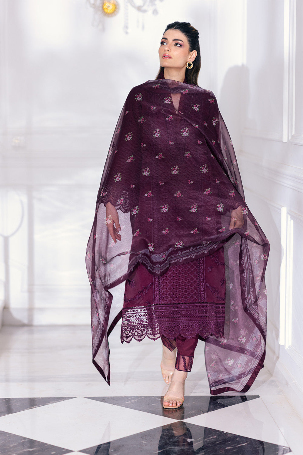 Ensembles By Azure Embroidered Organza Suits Unstitched 4 Piece VRES038a - Vintage-Rose