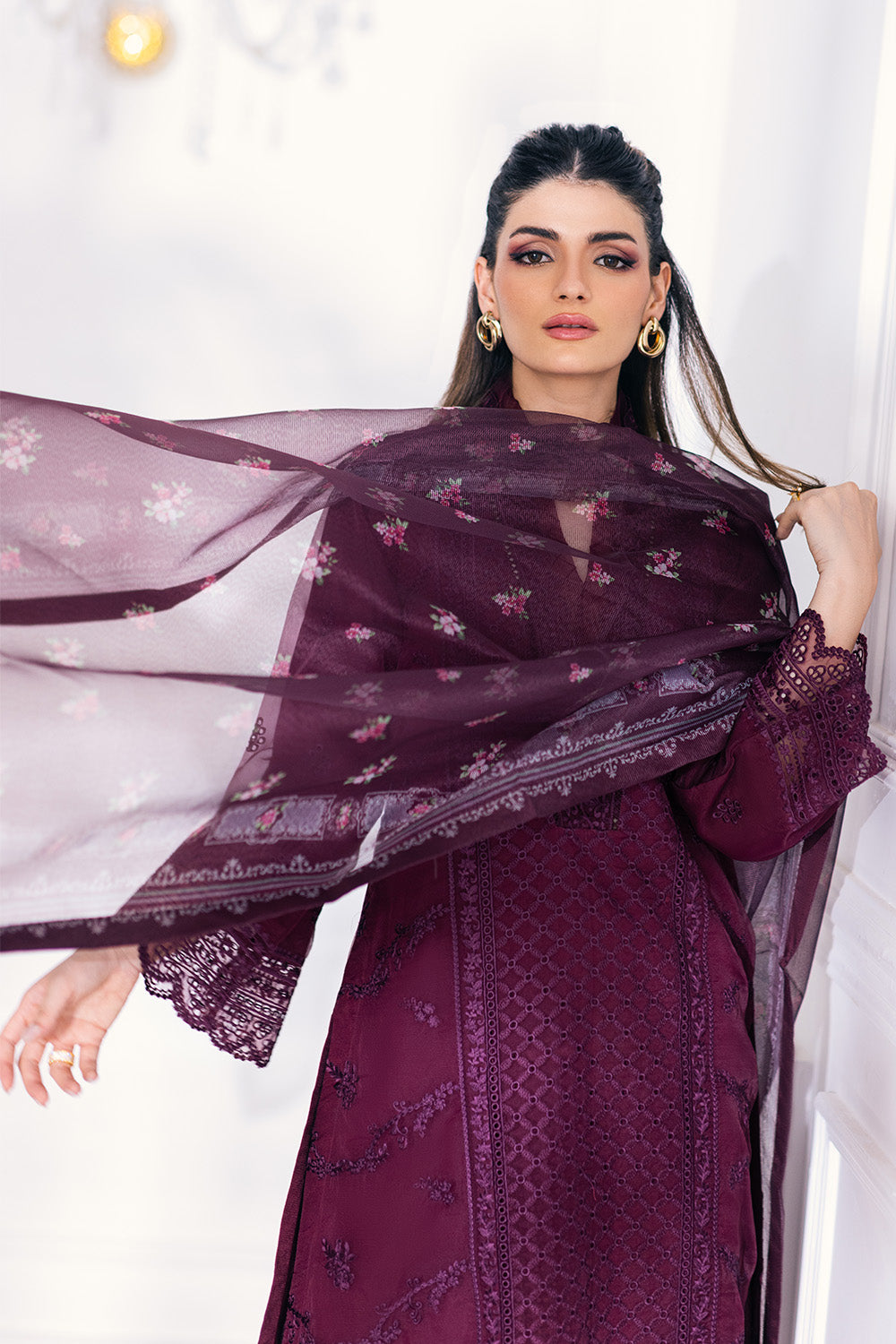 Ensembles By Azure Embroidered Organza Suits Unstitched 4 Piece VRES038a - Vintage-Rose