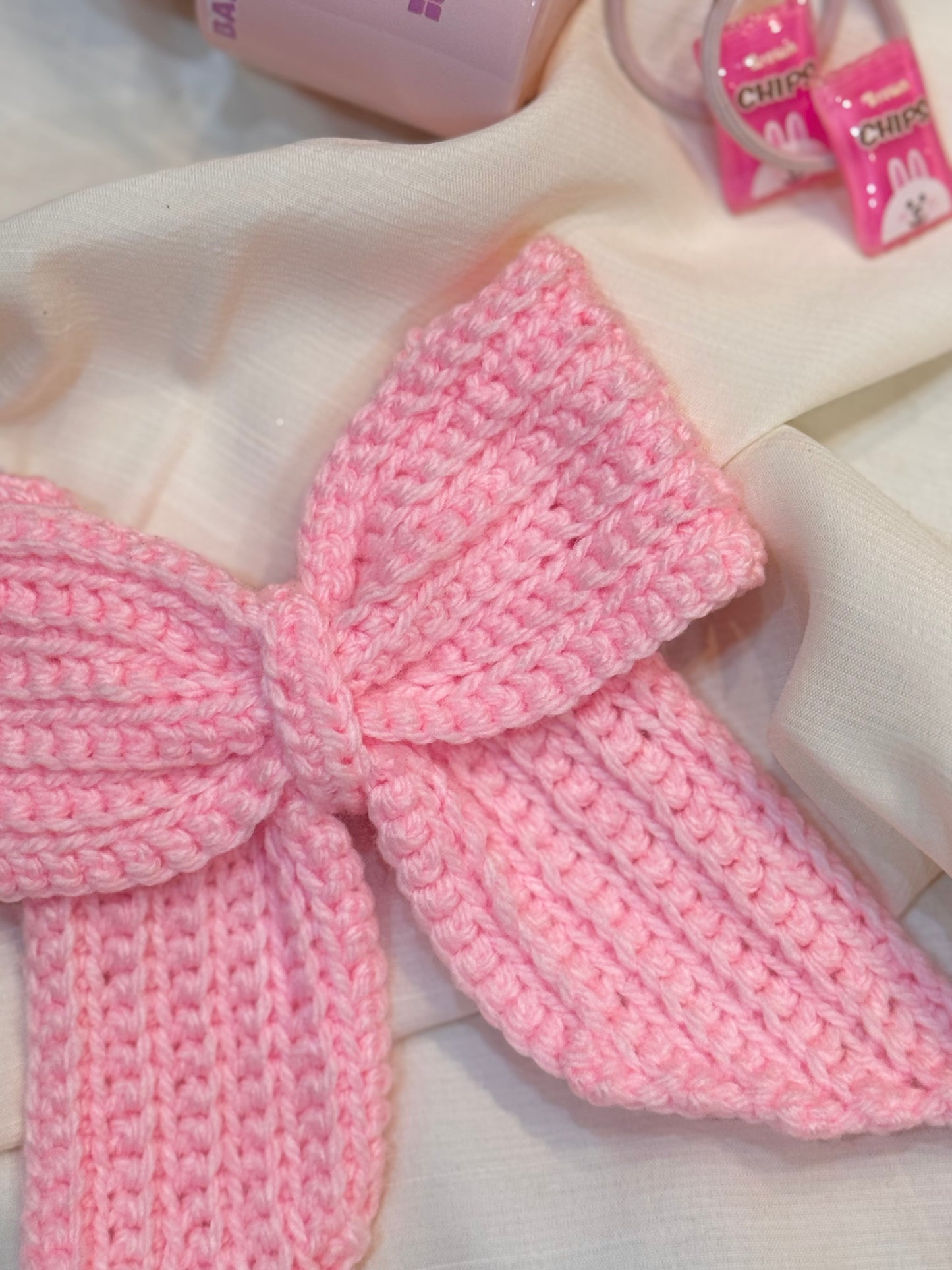 Crochet Hair Bow- Baby Pink