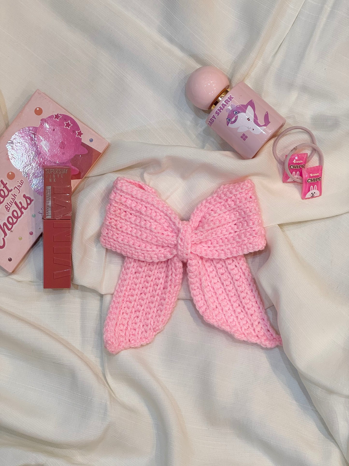 Crochet Hair Bow- Baby Pink