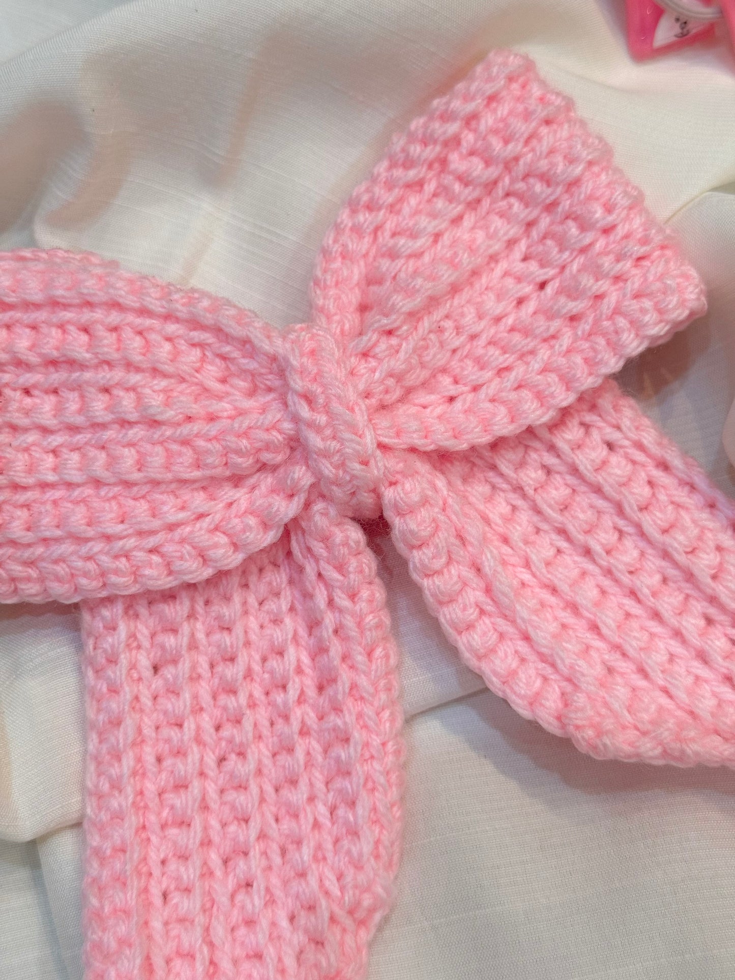 Crochet Hair Bow- Baby Pink