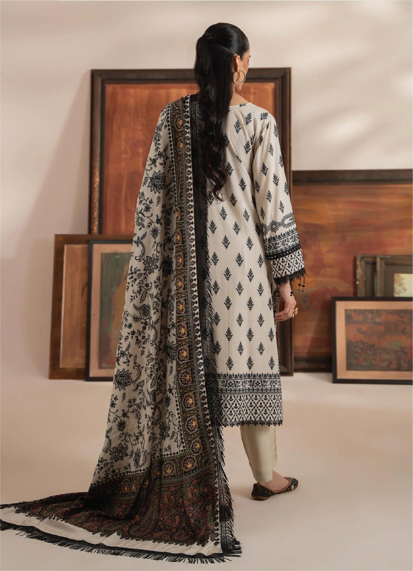 Mausummery Printed Linen 3 Piece Unstitched Dress - MPL-Onyx