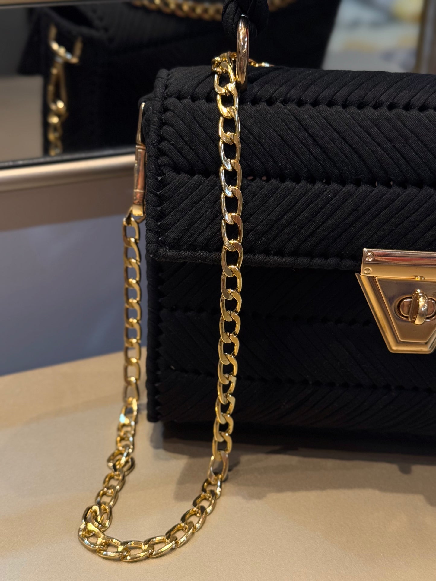 Crocheted T-Shirt Yarn Hand Bag - Black