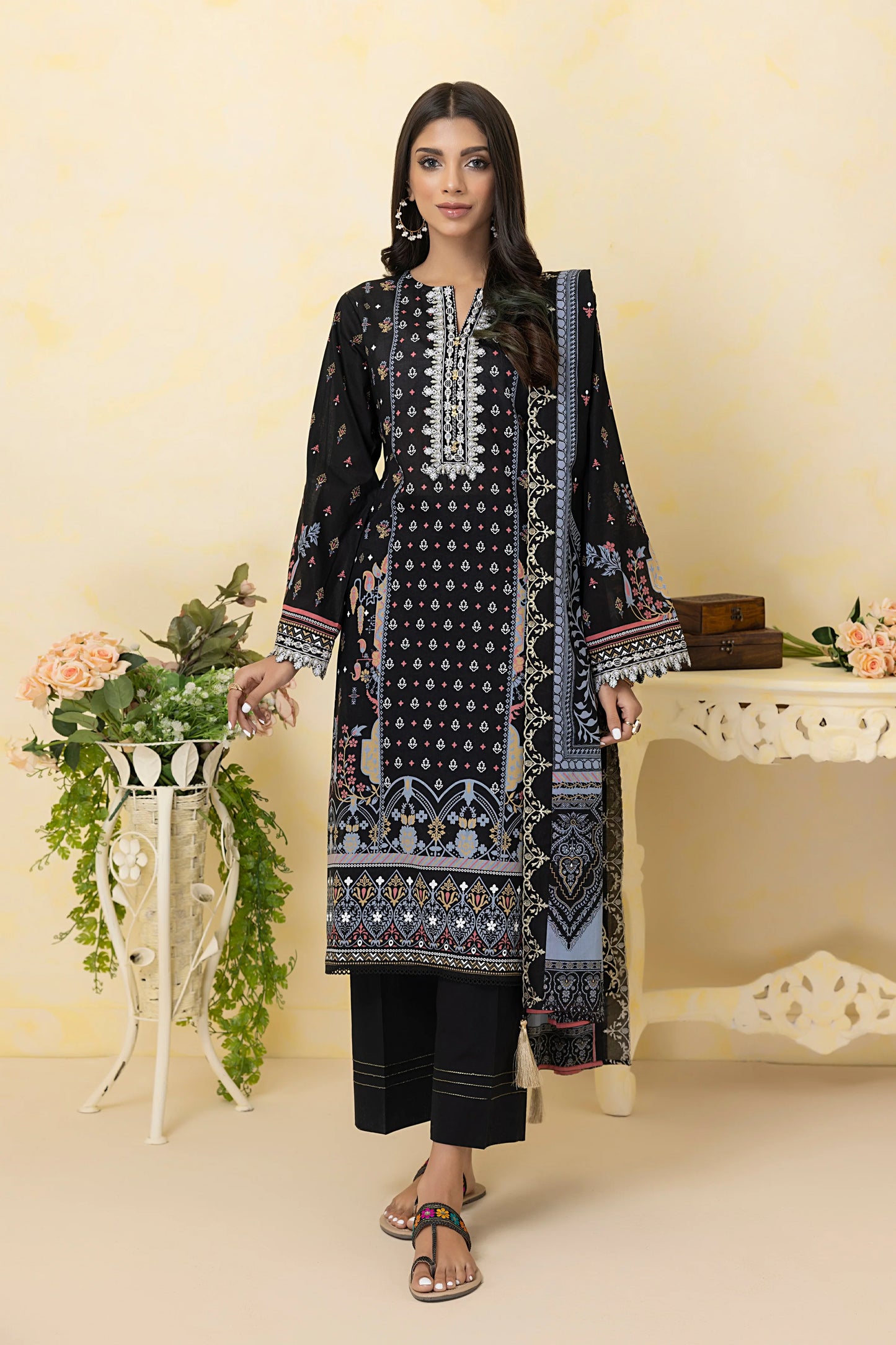 LSM Embroidered Lawn Suits With Lawn Dupatta Unstitched 3 Piece SED-SS-0009 - Summer Collection