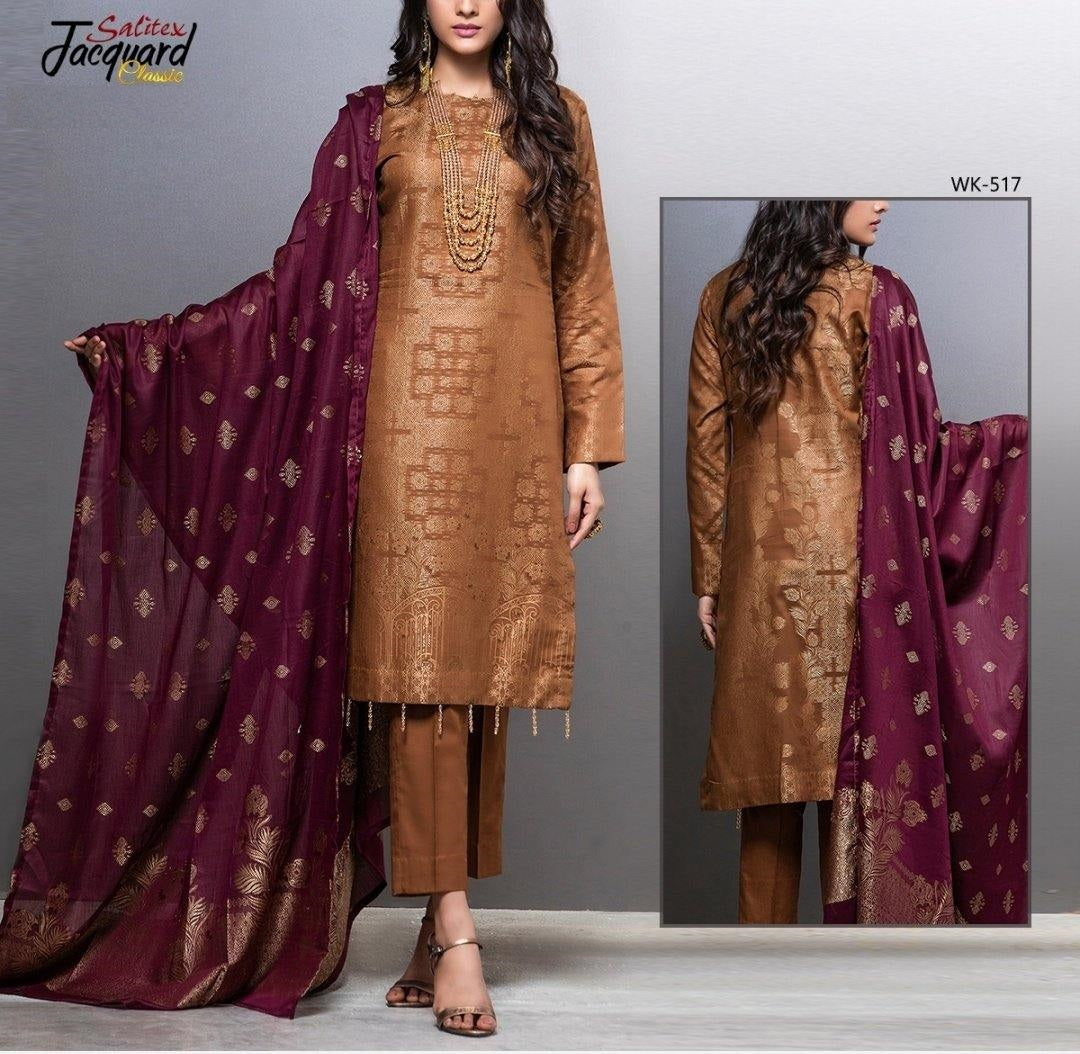 Salitex Self Jacquard Lawn Unstitched 3 Piece Suit -WK 517