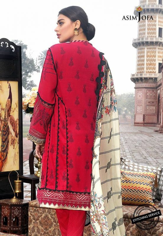 Asim Jofa Luxury Embroidered Lawn Unstitched 3 Piece Suit - AJL-1A