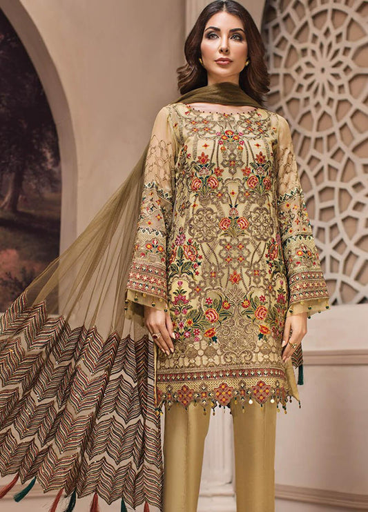 Jazmin Embroidered Chiffon Unstitched 3 Piece Suit 03-Kashm - Eid Collection