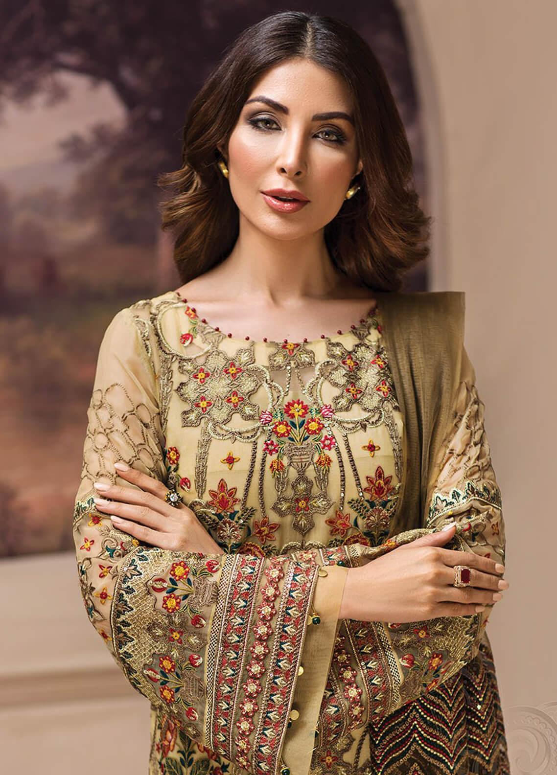 Jazmin Embroidered Chiffon Unstitched 3 Piece Suit 03-Kashm - Eid Collection
