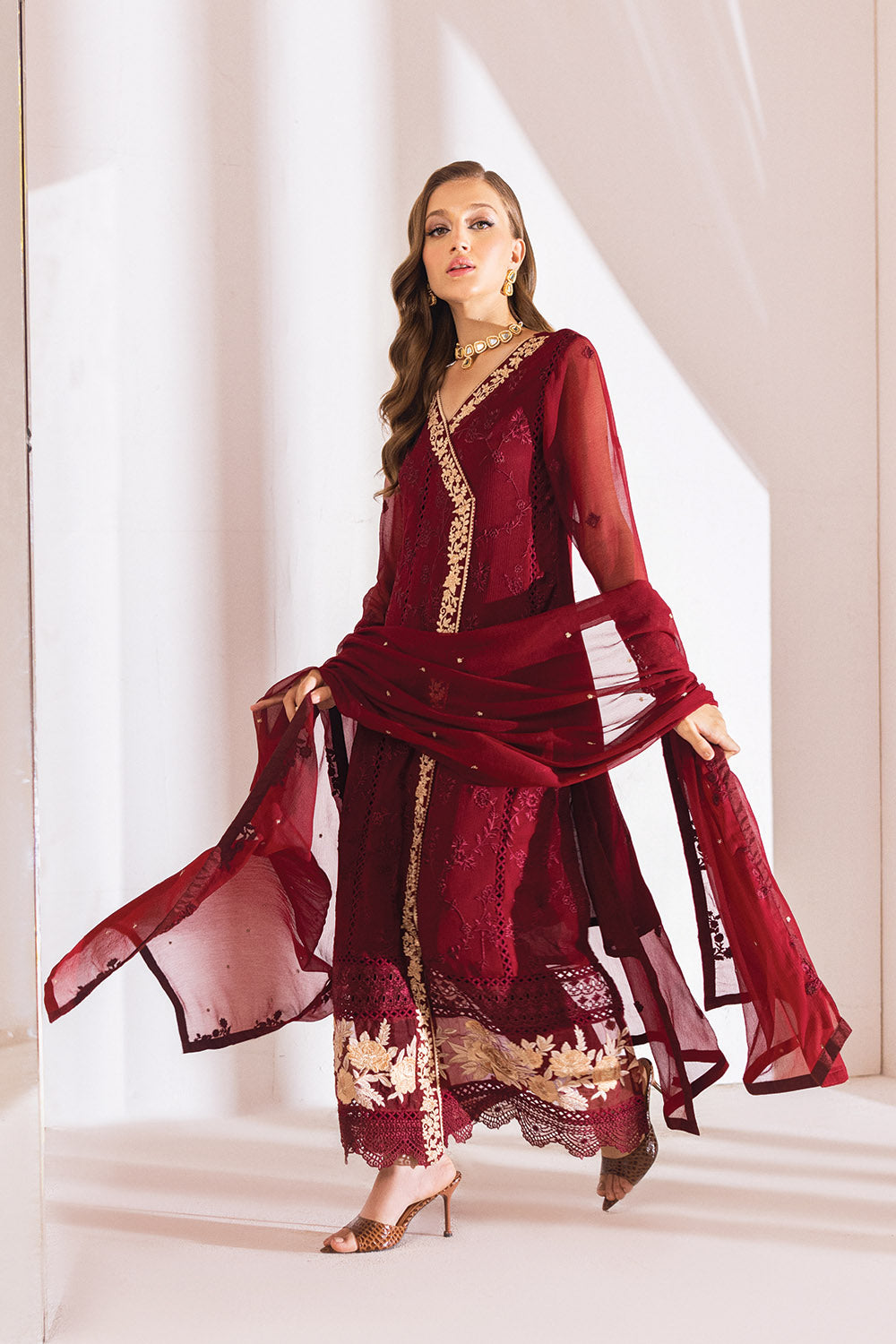 Azure Luxe Embroidered Suits Unstitched 4 Piece AZE23-105a Tempting Berry