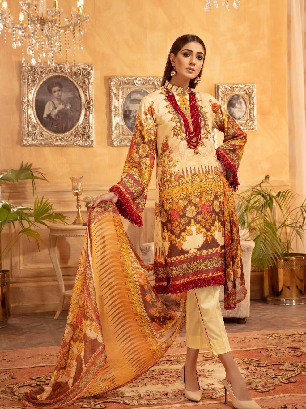 NUR Rang Nagar Printed Karandi Unstitched 3 Piece Suit - RN 10