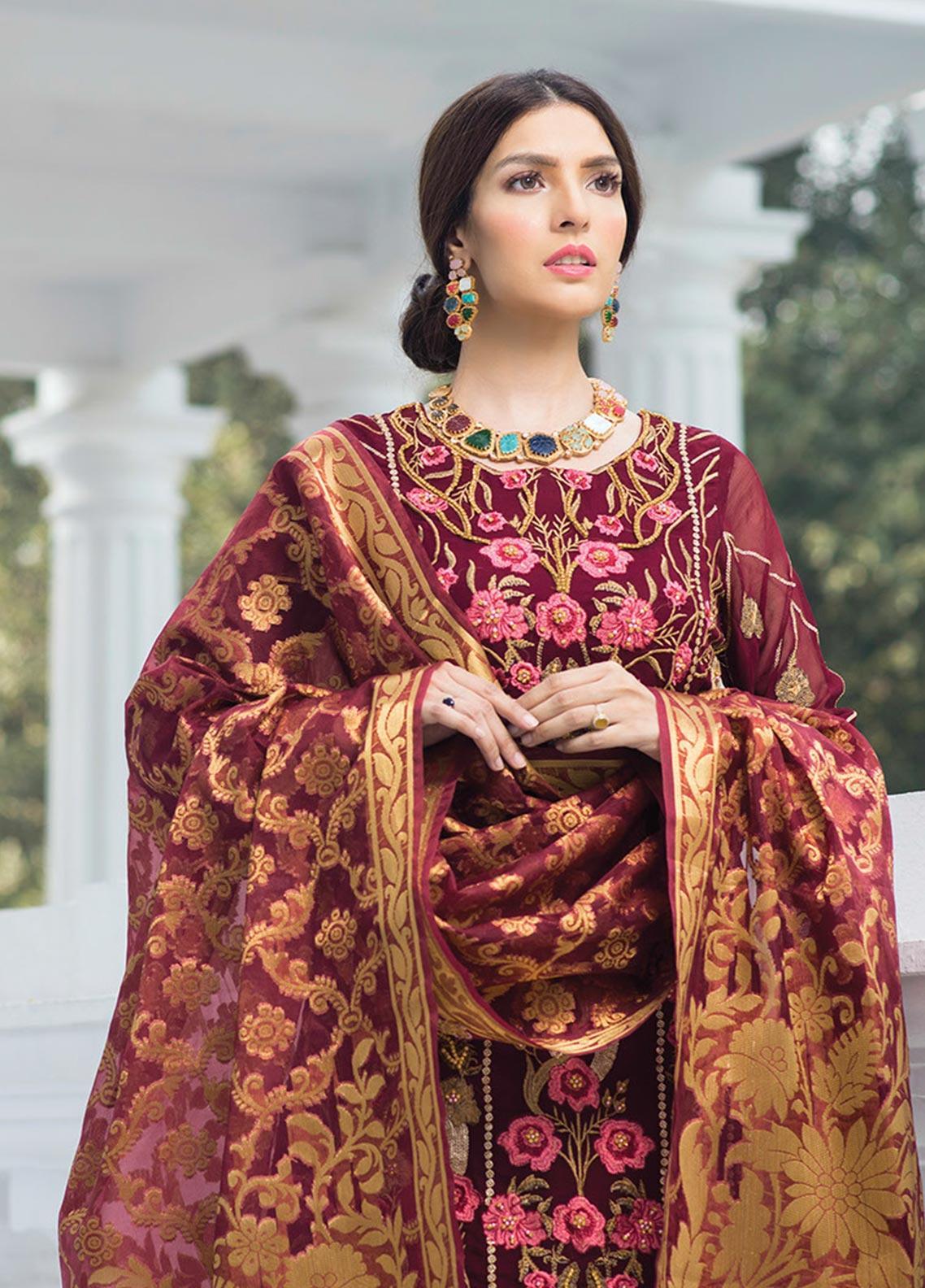 Noorma Kamal Embroidered Chiffon Unstitched 3 Piece Suit NK - 10 Oriental Poppy