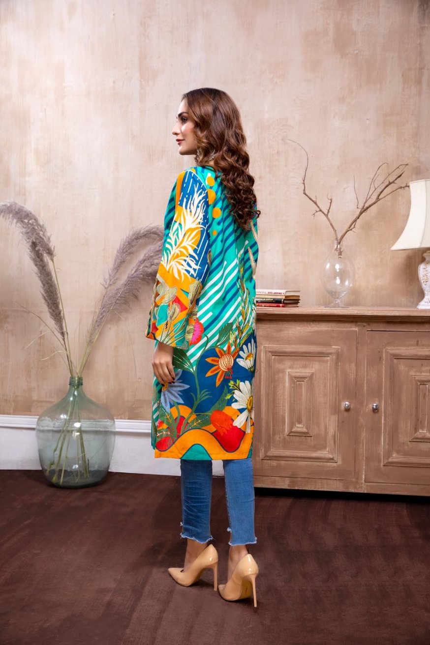 Adan Libas Printed Cambric Stitched Kurti - C1 10