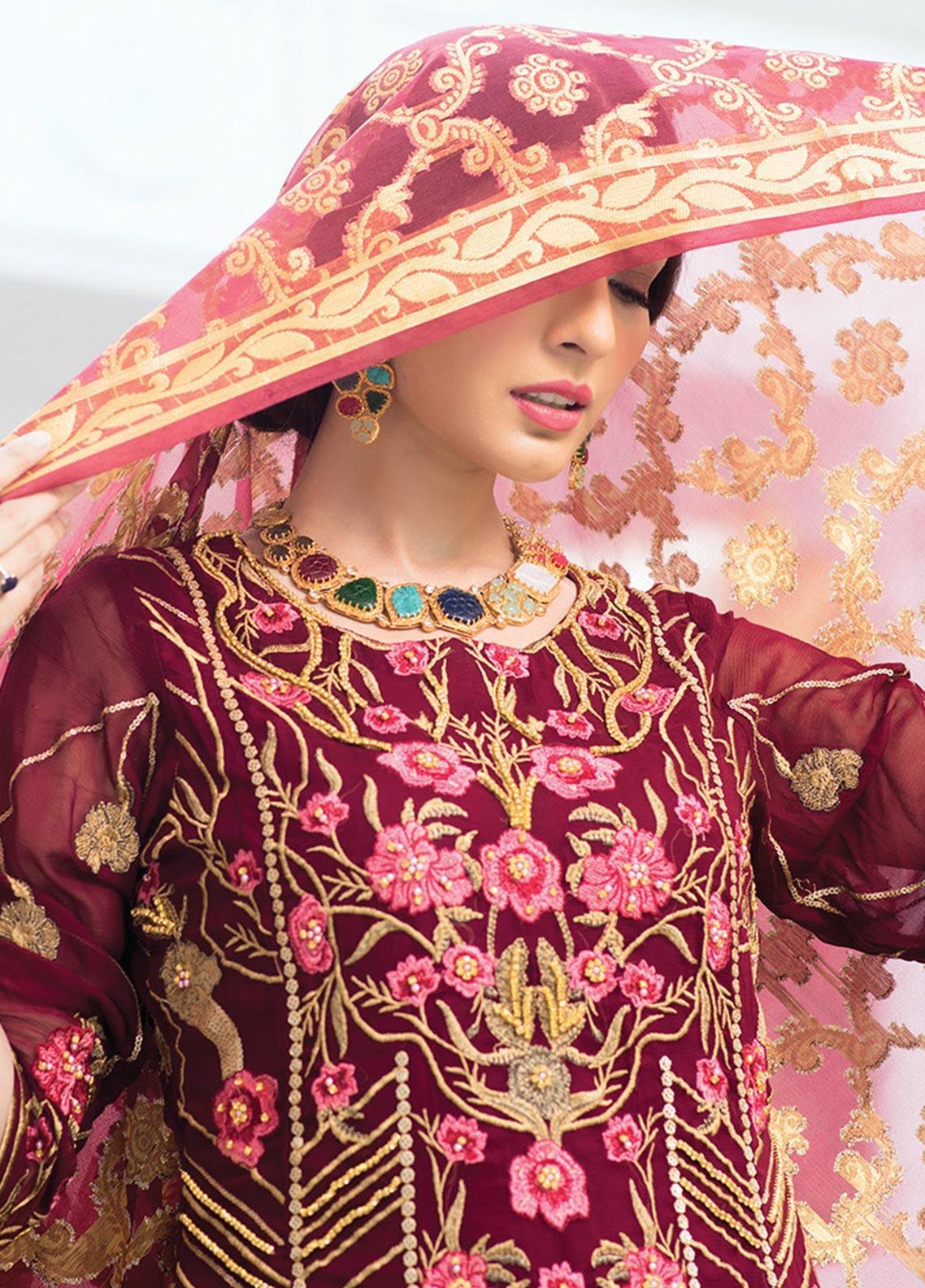 Noorma Kamal Embroidered Chiffon Unstitched 3 Piece Suit NK - 10 Oriental Poppy