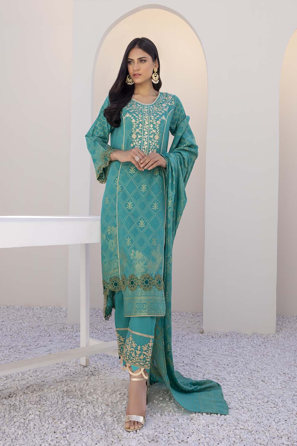 Azure Embroidered Cotton Jacquard Unstitched 3 Piece Suit - AJL-11 Pacific Breeze