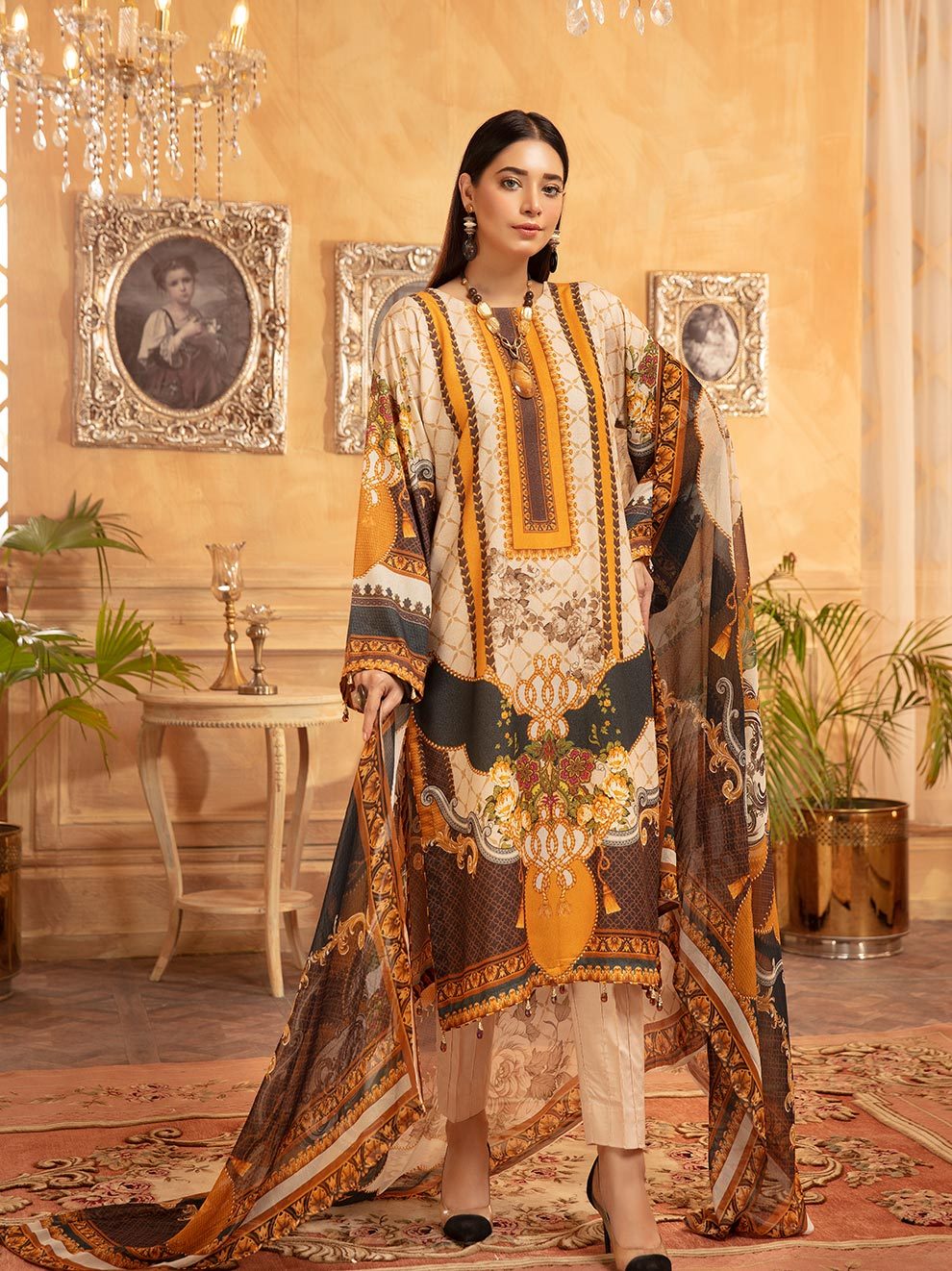 NUR Rang Nagar Printed Karandi Unstitched 3 Piece Suit - RN 11