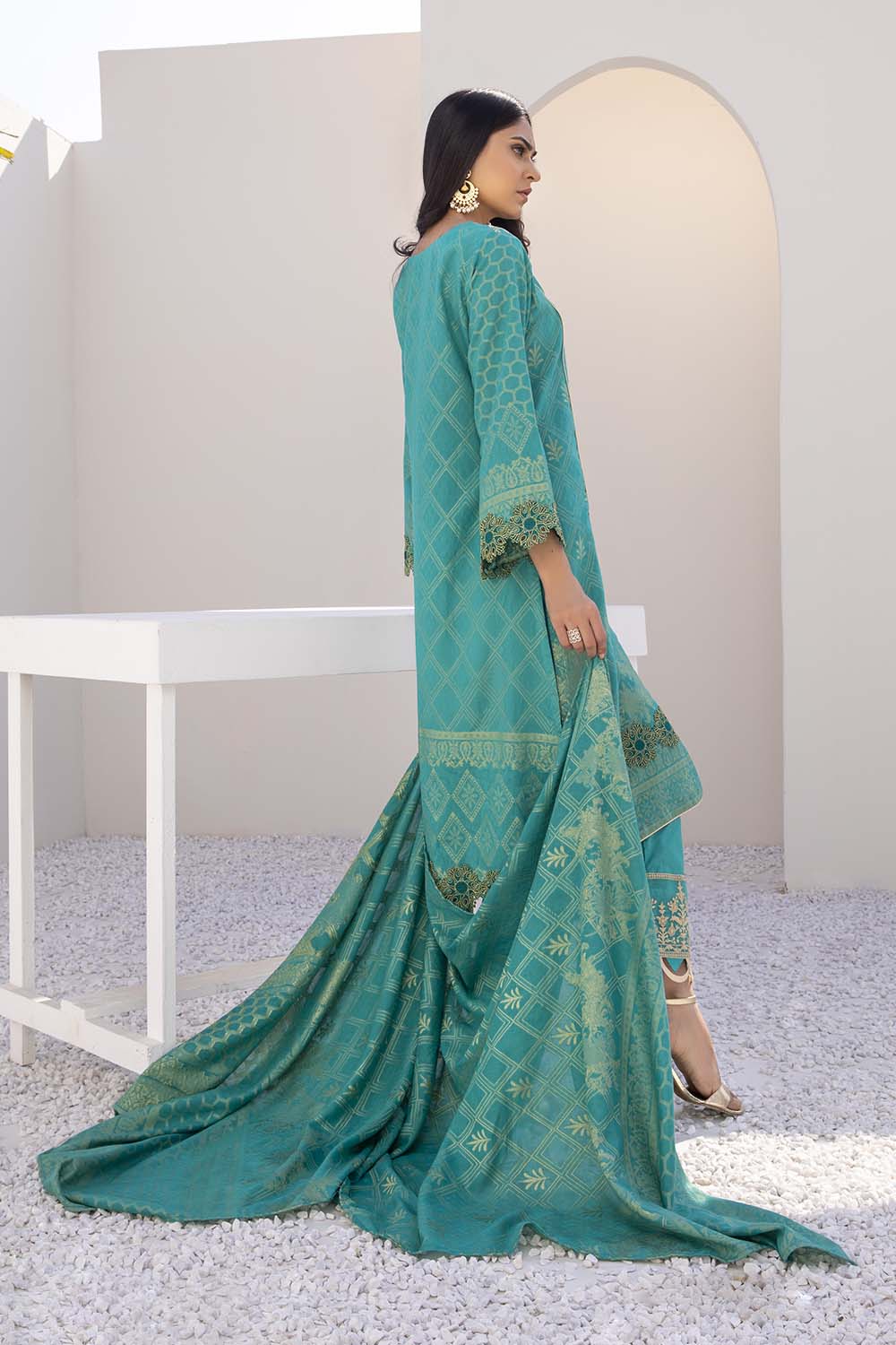 Azure Embroidered Cotton Jacquard Unstitched 3 Piece Suit - AJL-11 Pacific Breeze