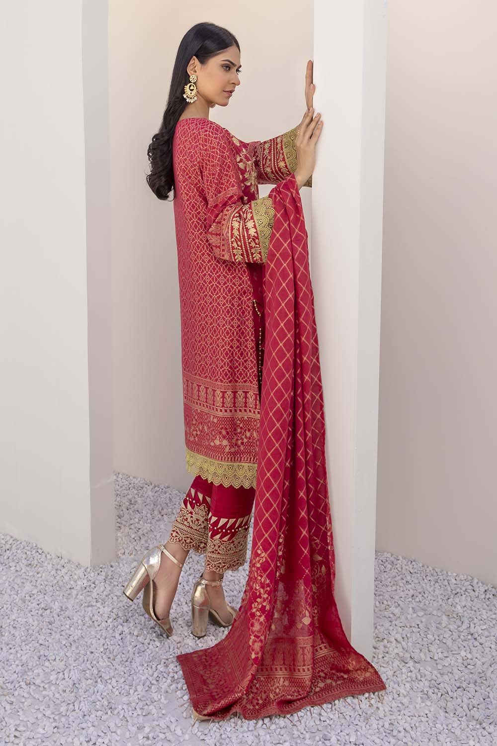 Azure Embroidered Cotton Jacquard Unstitched 3 Piece Suit - AJL-12 Daisy