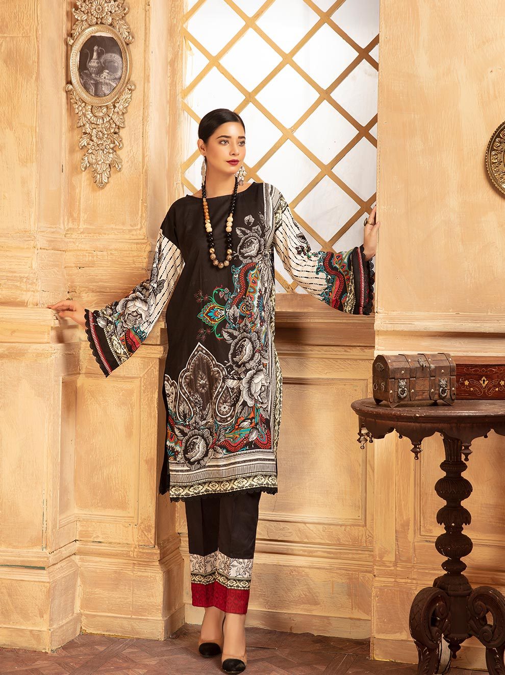NUR Rang Barang Printed Linen Unstitched 2pc Suit - RB 14