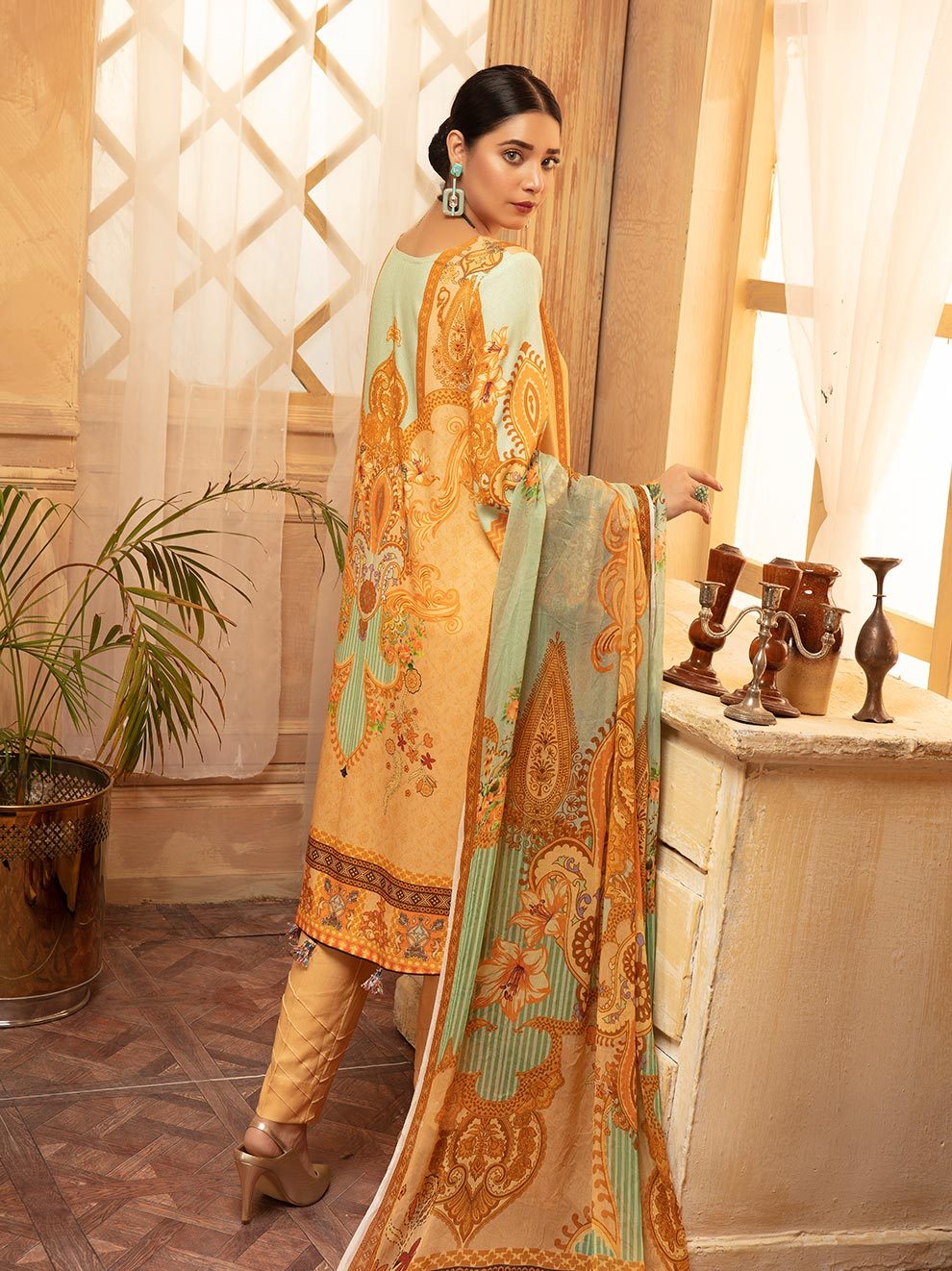 NUR Rang Nagar Printed Karandi Unstitched 3 Piece Suit - RN 14