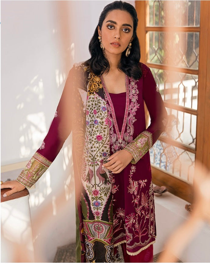Zaha by Khadijah Shah Embroidered Lawn Unstitched 3 Piece Suit - ZF 14 AJURI