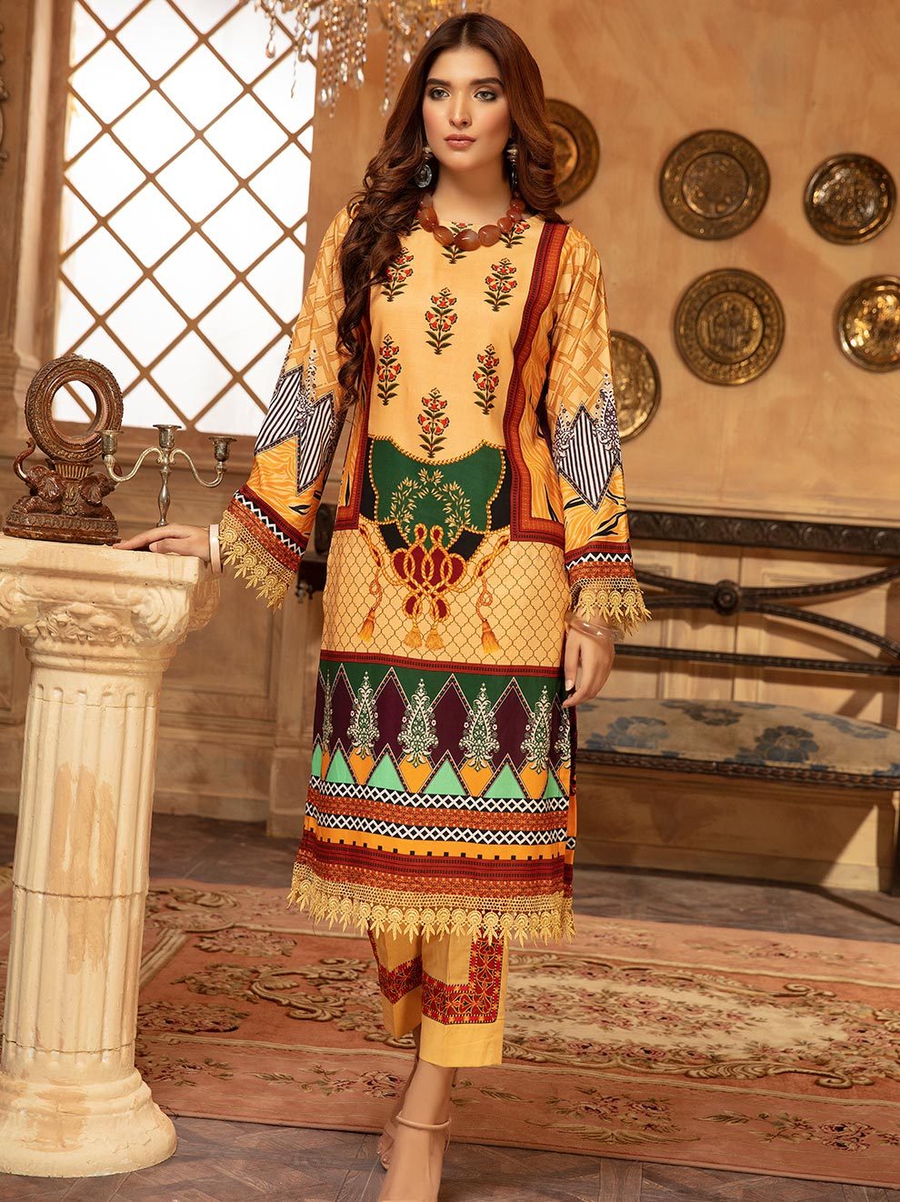 NUR Rang Barang Printed Linen Unstitched 2pc Suit - RB 15