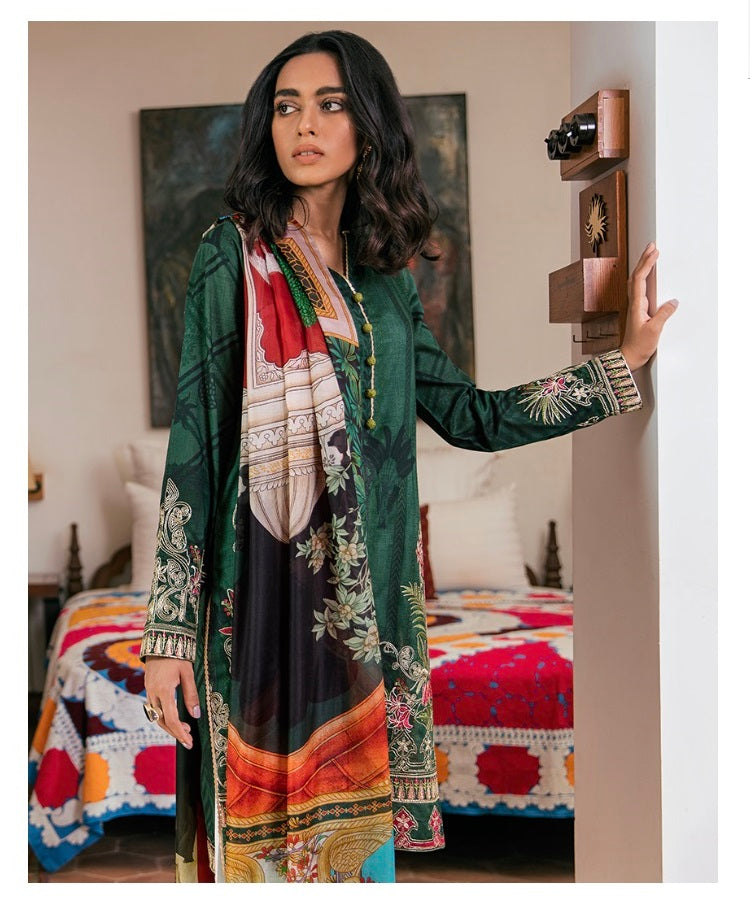 Zaha by Khadijah Shah Embroidered Lawn Unstitched 3 Piece Suit - ZF 15 GULBAHAR