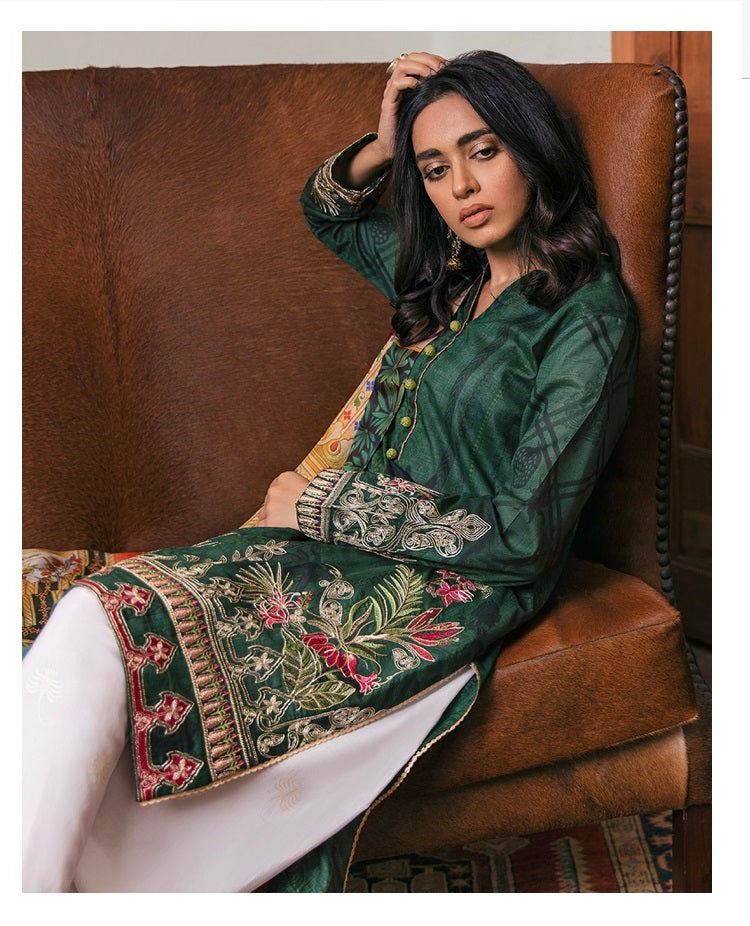 Zaha by Khadijah Shah Embroidered Lawn Unstitched 3 Piece Suit - ZF 15 GULBAHAR