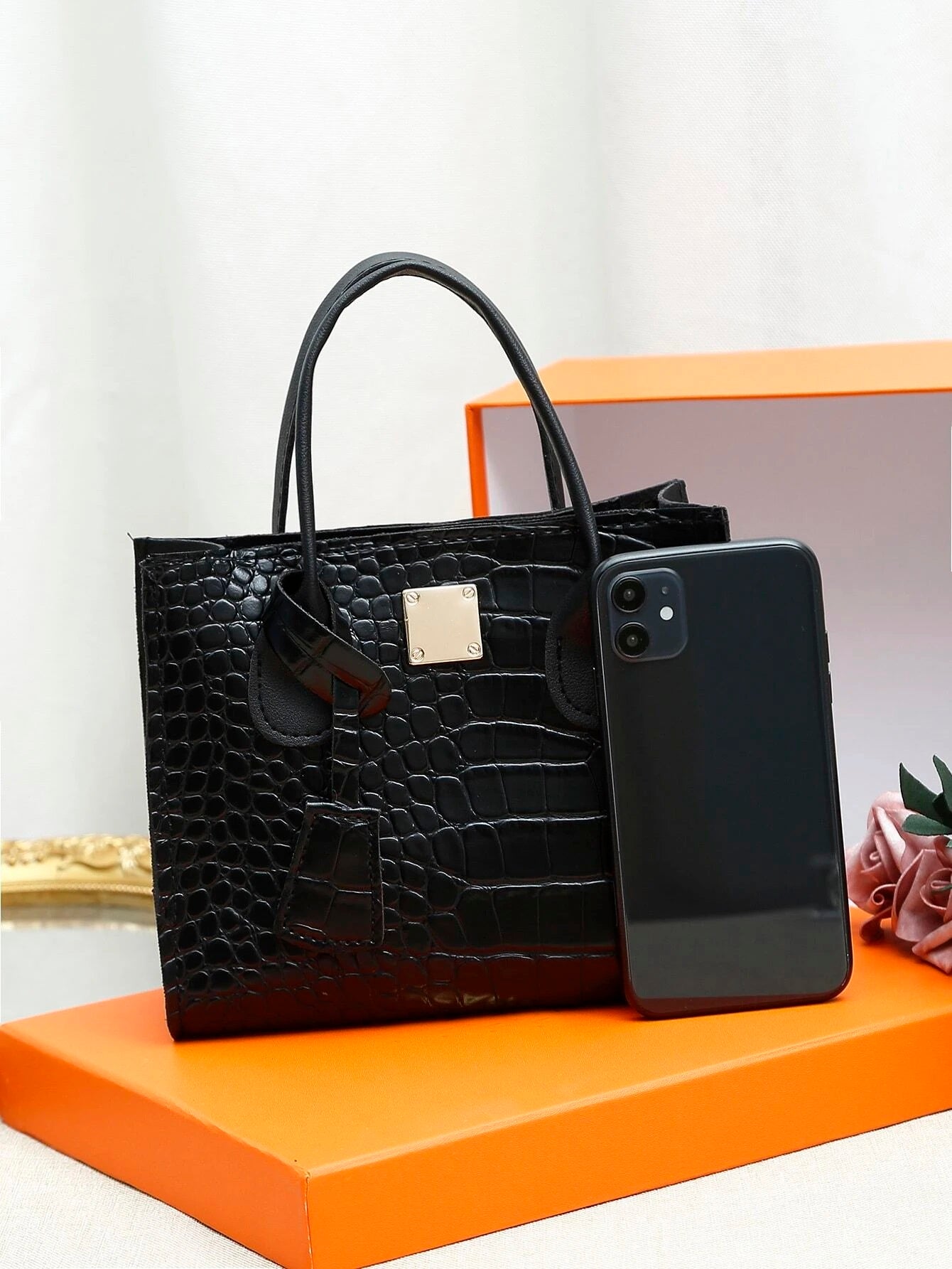 Mini Crocodile Embossed Metal Decor Square Bag - HDJ 161