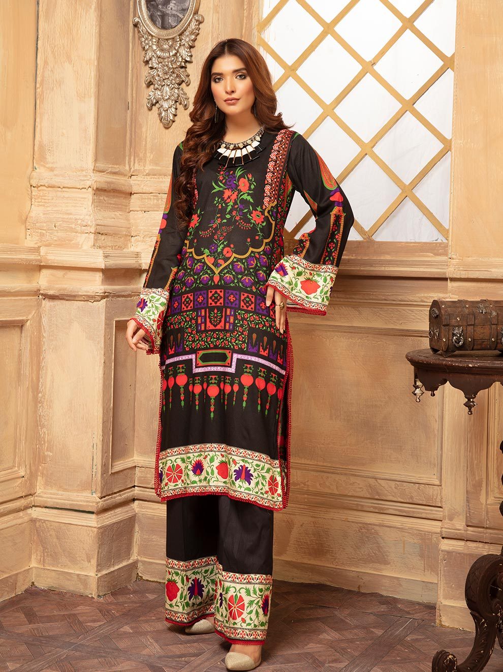 NUR Rang Barang Printed Linen Unstitched 2pc Suit - RB 16