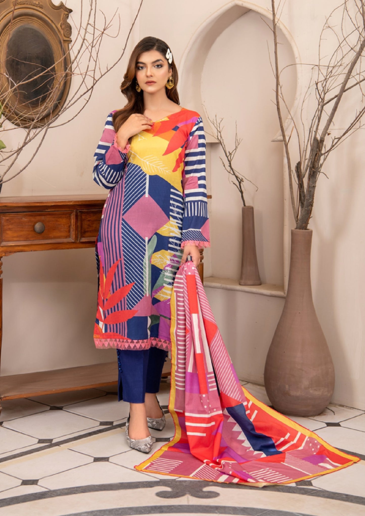 Mirah Digital Printed Lawn 3pc Unstitched Dress - D2