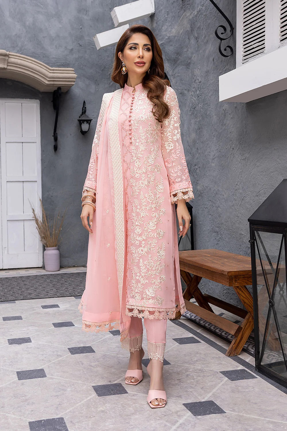 Ensembles By Azure Embroidered Chiffon Suits Unstitched 3 Piece AZ-16a Imperial Glow - Festive Collection