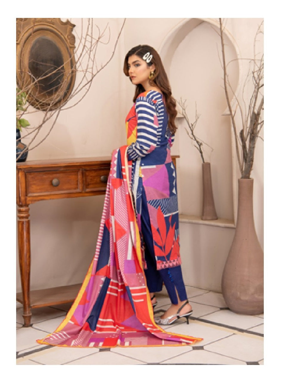 Mirah Digital Printed Lawn 3pc Unstitched Dress - D2