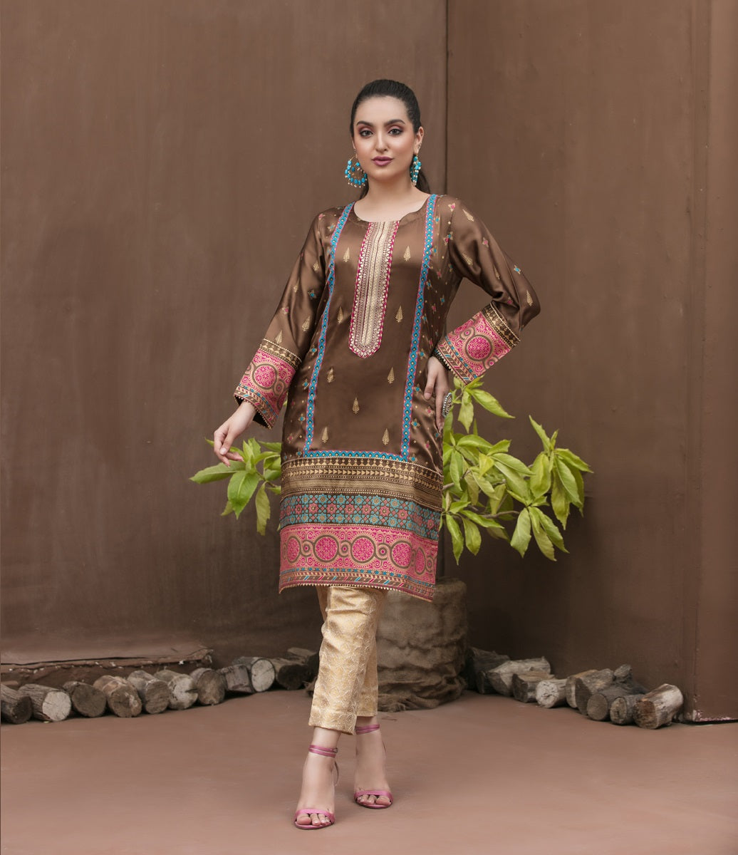 Alara by Tawakkal Silk Embroidered & Printed Stitched Kurti - D 1750