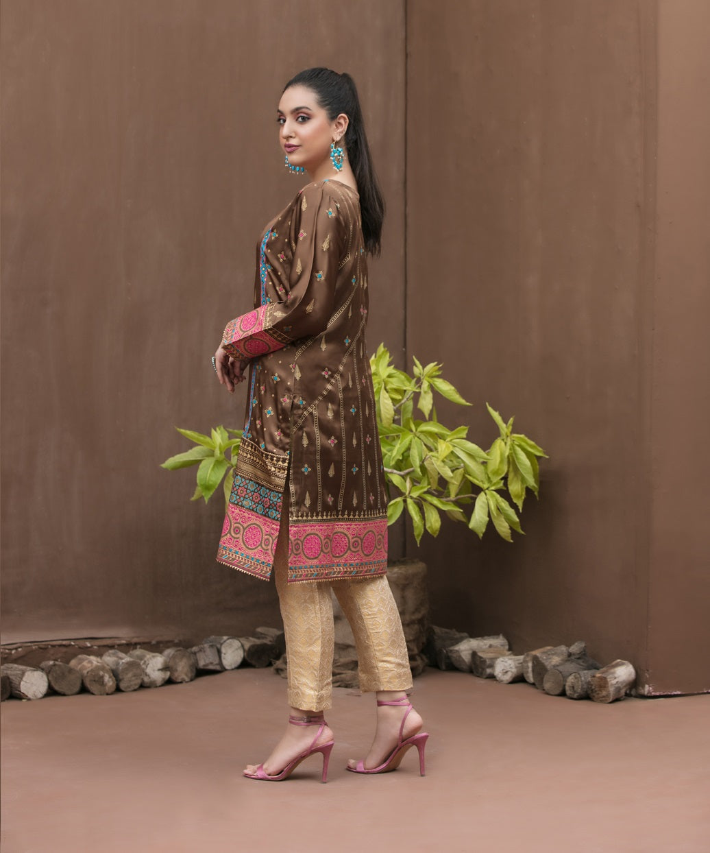 Alara by Tawakkal Silk Embroidered & Printed Stitched Kurti - D 1750