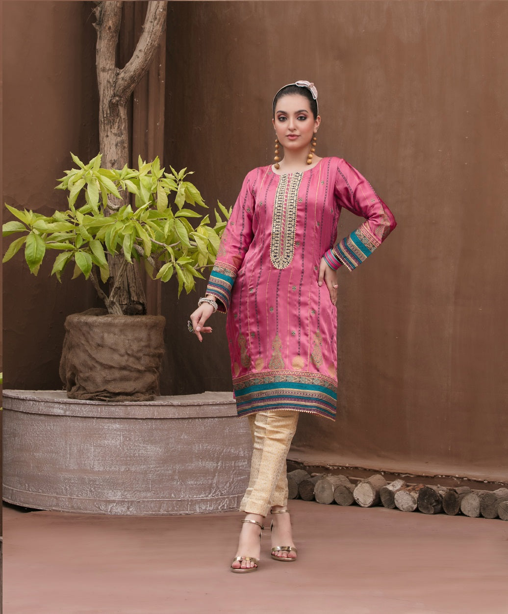 Alara by Tawakkal Silk Embroidered & Printed Stitched Kurti - D 1756