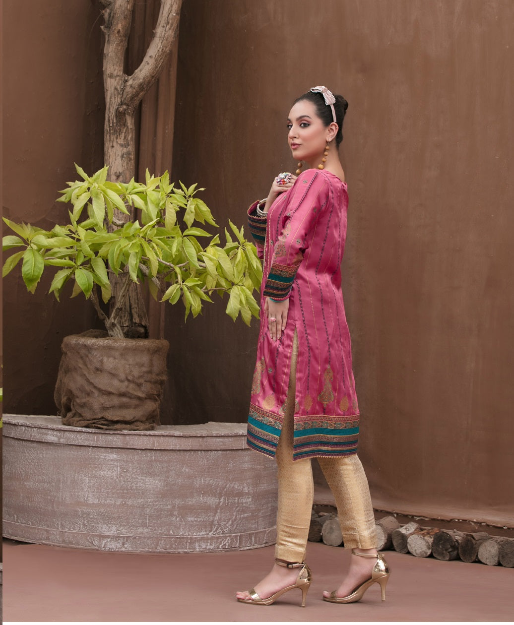 Alara by Tawakkal Silk Embroidered & Printed Stitched Kurti - D 1756