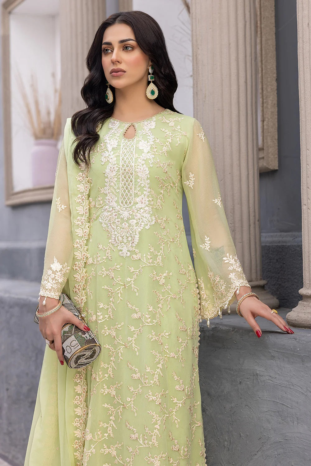 Ensembles By Azure Embroidered Chiffon Suits Unstitched 3 Piece AZ-17-Mint Muse - Festive Collection