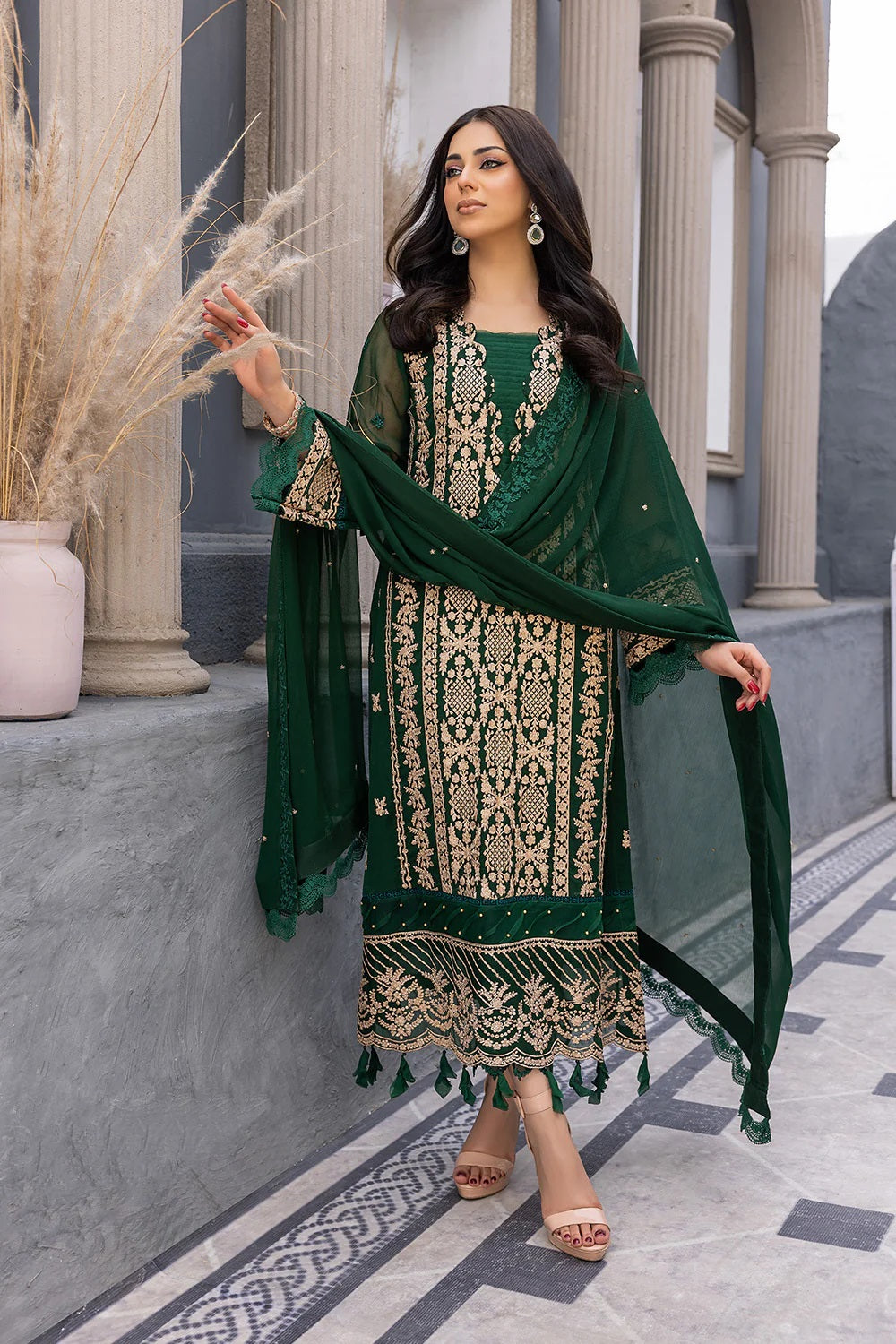 Ensembles By Azure Embroidered Chiffon Suits Unstitched 3 Piece AZ-18a-Aquamarine - Festive Collection
