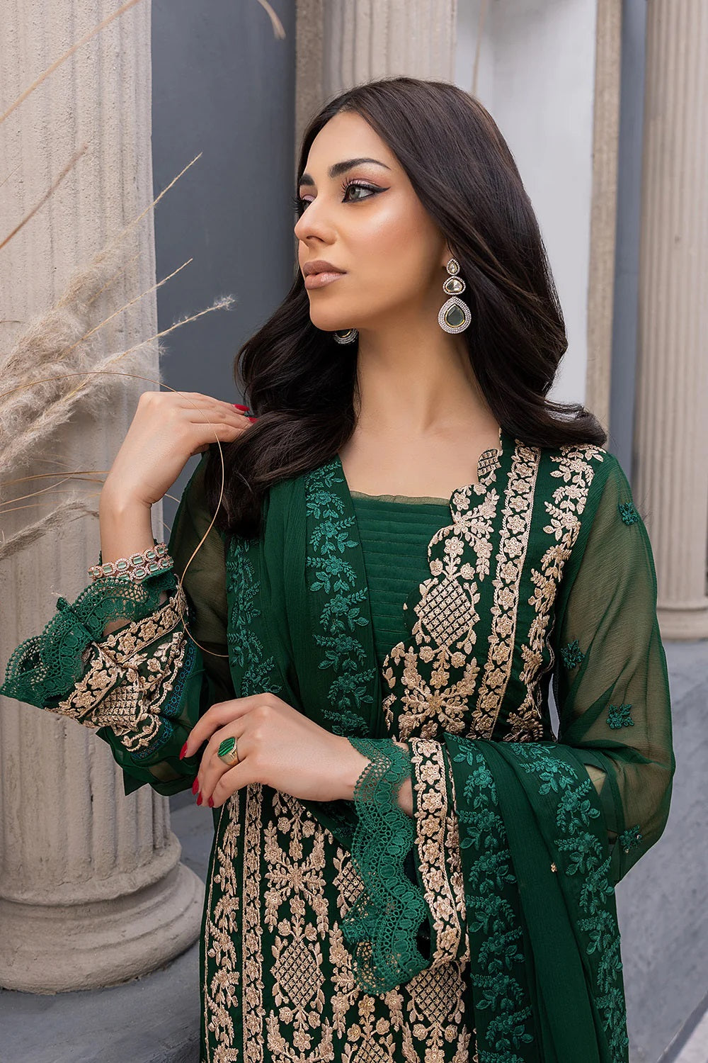 Ensembles By Azure Embroidered Chiffon Suits Unstitched 3 Piece AZ-18a-Aquamarine - Festive Collection