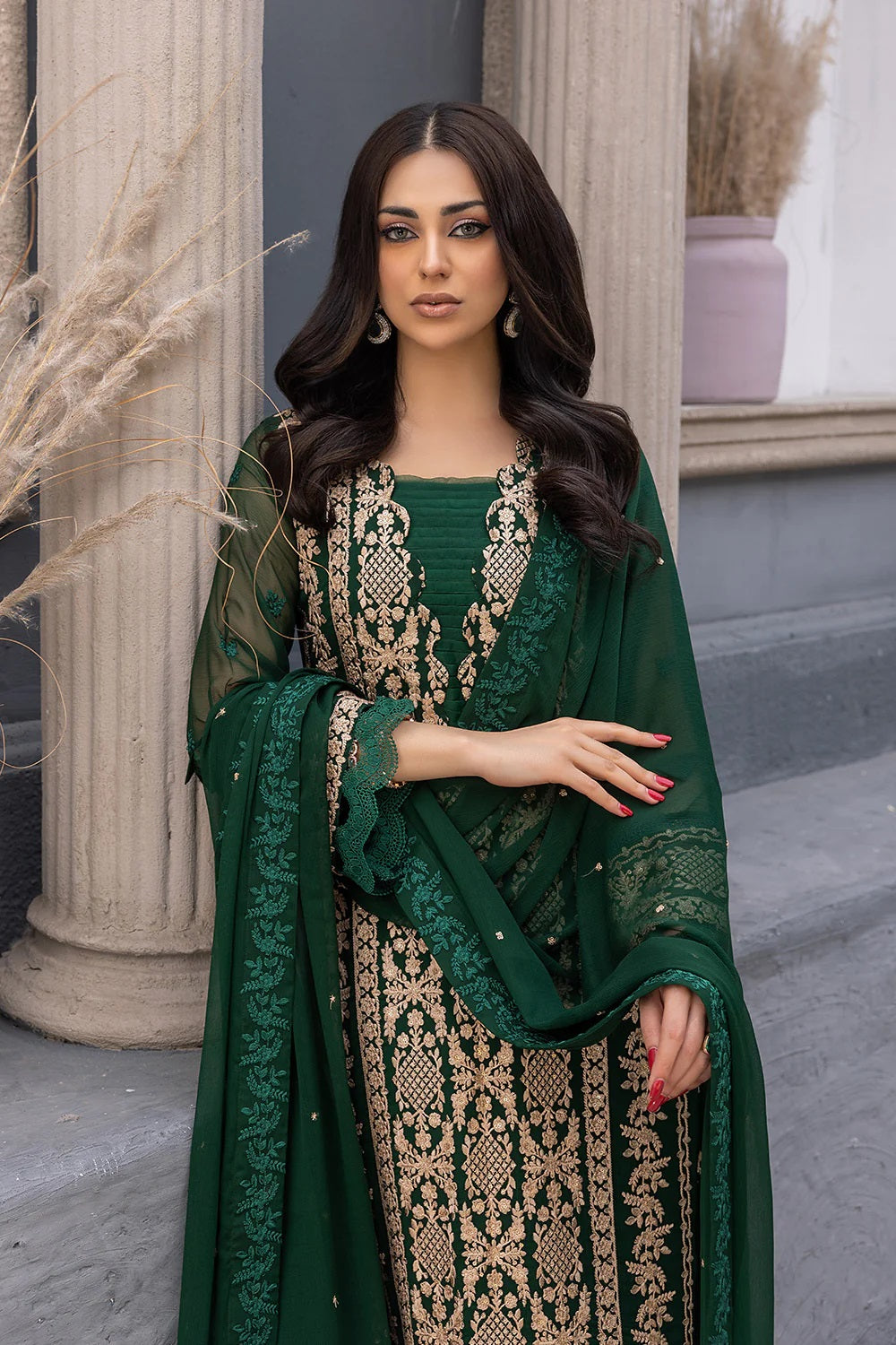Ensembles By Azure Embroidered Chiffon Suits Unstitched 3 Piece AZ-18a-Aquamarine - Festive Collection