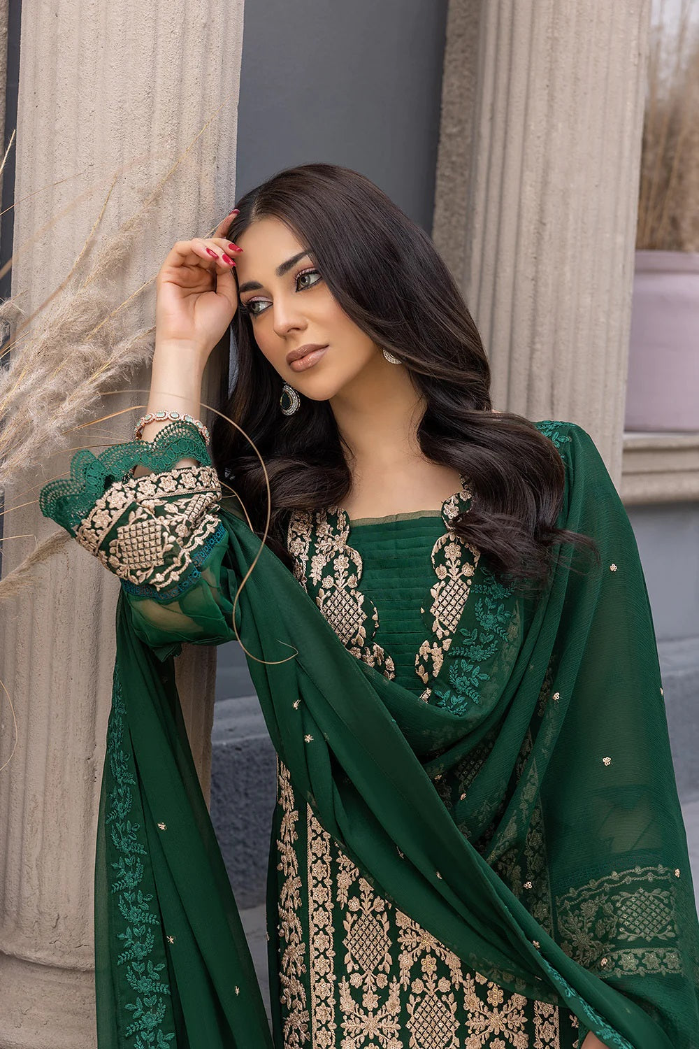Ensembles By Azure Embroidered Chiffon Suits Unstitched 3 Piece AZ-18a-Aquamarine - Festive Collection
