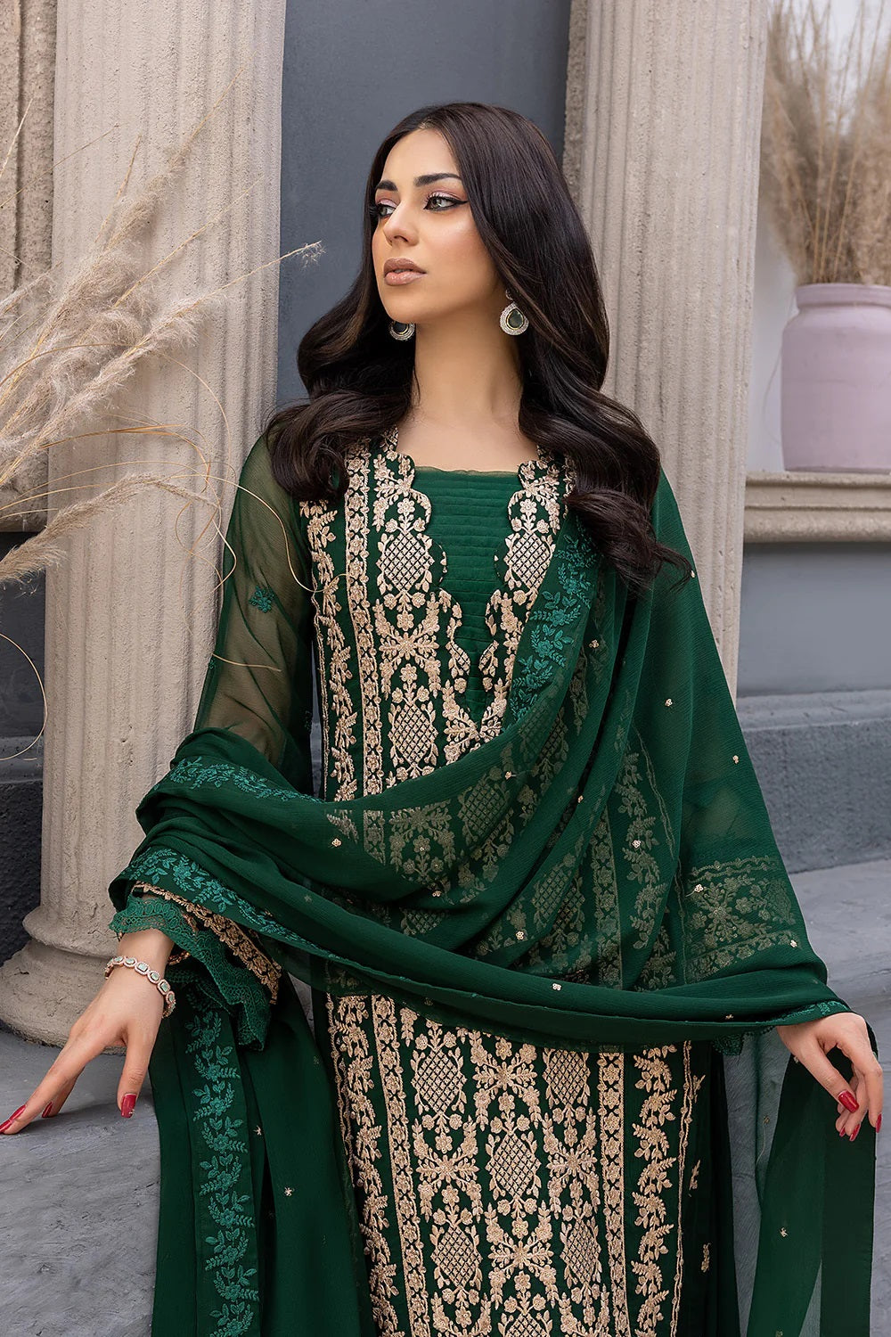 Ensembles By Azure Embroidered Chiffon Suits Unstitched 3 Piece AZ-18a-Aquamarine - Festive Collection