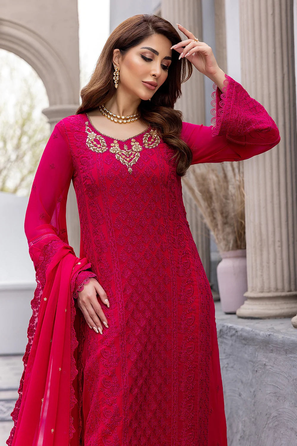 Ensembles By Azure Embroidered Chiffon Suits Unstitched 3 Piece AZ-19a-Rosylicious - Festive Collection