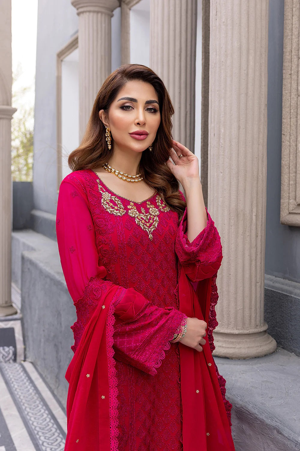 Ensembles By Azure Embroidered Chiffon Suits Unstitched 3 Piece AZ-19a-Rosylicious - Festive Collection